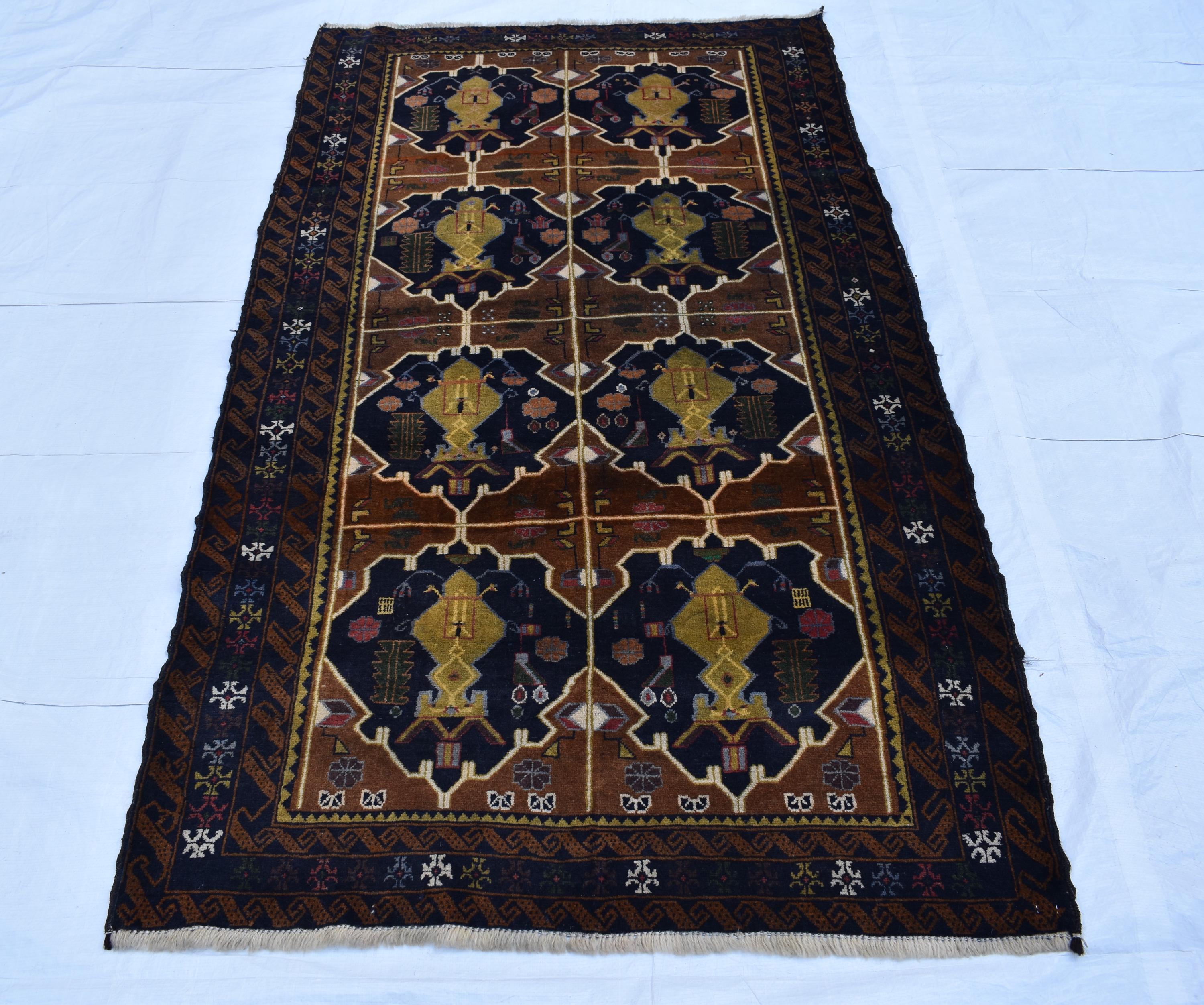 4x6 Antique Baluchi Vintage Rug Exquisite Brown and Black Design, Timeless Tribal Charm, Collectible Rare Item, Wall Hanging Rug, 6.2x3.7 ft