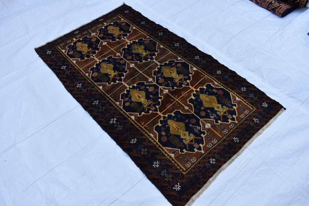 4x6 Antique Baluchi Vintage Rug Exquisite Brown and Black Design, Timeless Tribal Charm, Collectible Rare Item, Wall Hanging Rug, 6.2x3.7 ft