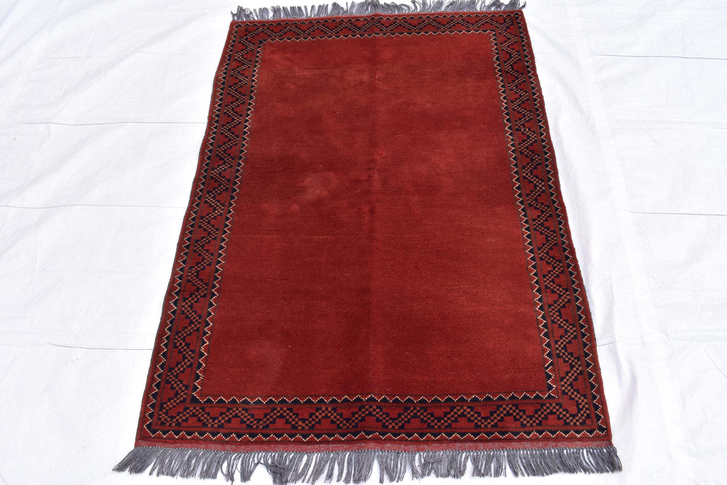 Vintage Afghan Baluch Rug - 4.11x3.5 ft - Rust Red Vintage Wool Kunduz Carpet - Bohemian Tribal Area Rug, Collectible Antique Piece 3x5