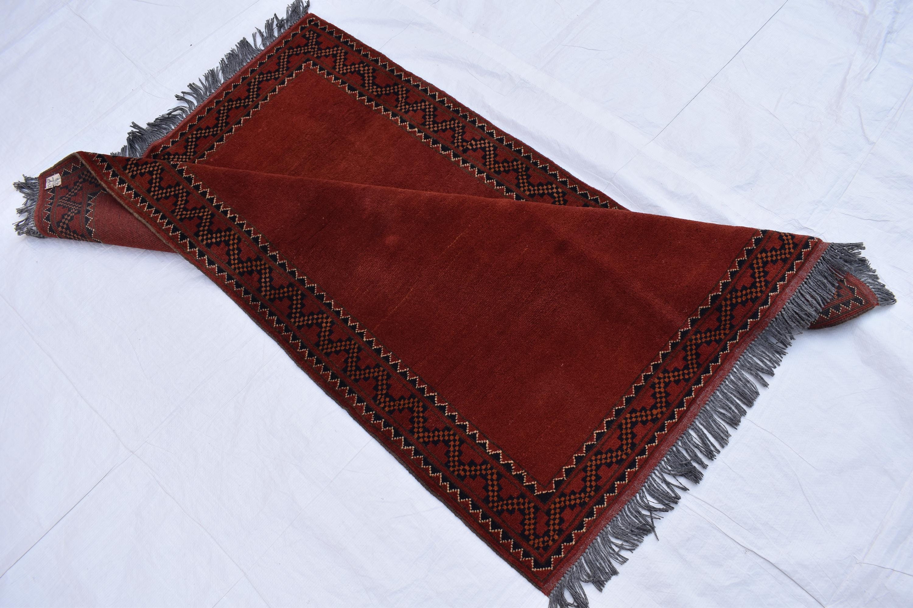 Vintage Afghan Baluch Rug - 4.11x3.5 ft - Rust Red Vintage Wool Kunduz Carpet - Bohemian Tribal Area Rug, Collectible Antique Piece 3x5