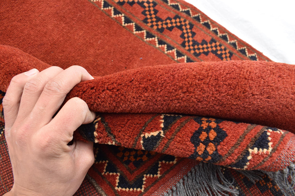 Vintage Afghan Baluch Rug - 4.11x3.5 ft - Rust Red Vintage Wool Kunduz Carpet - Bohemian Tribal Area Rug, Collectible Antique Piece 3x5