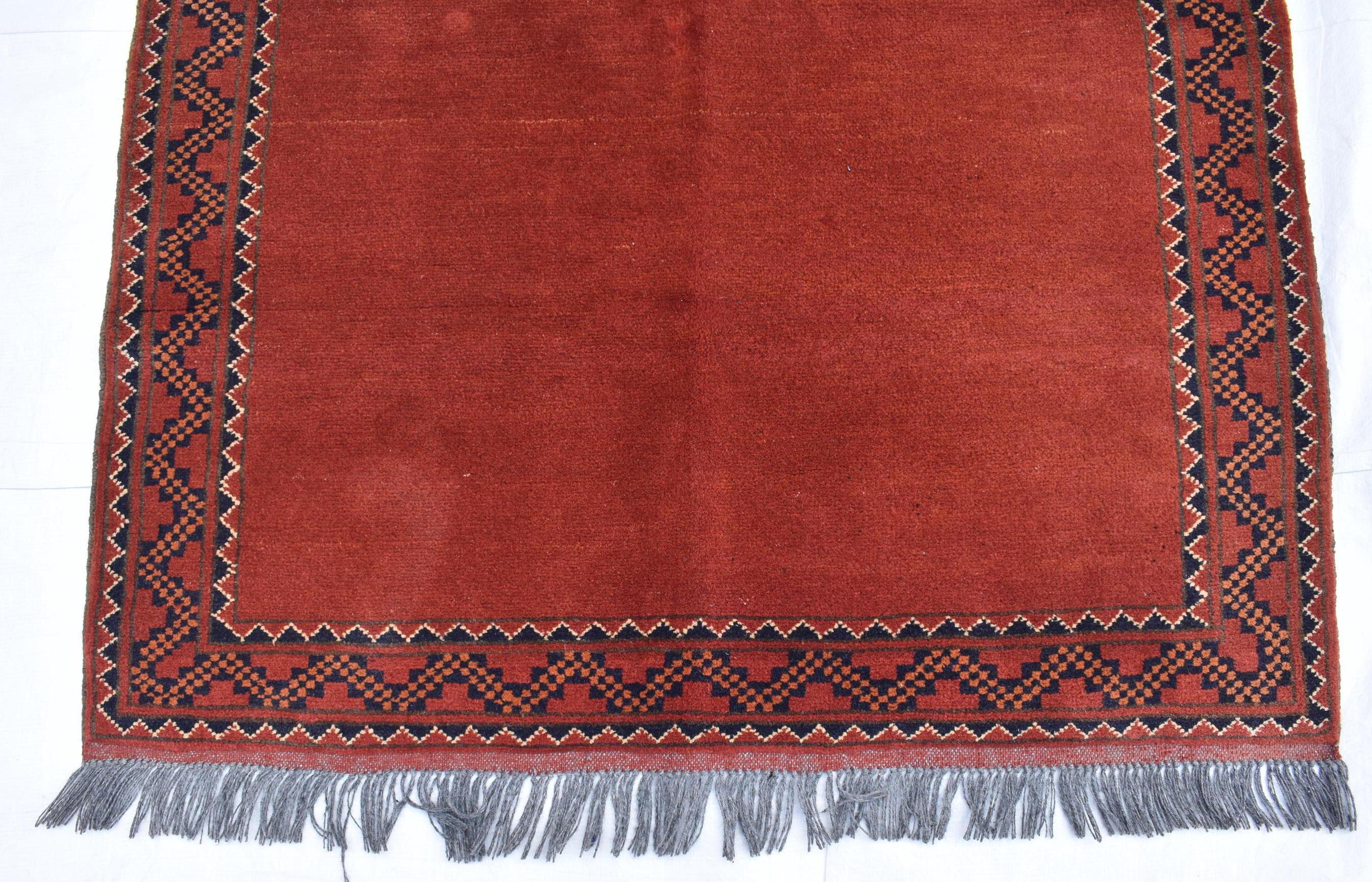 Vintage Afghan Baluch Rug - 4.11x3.5 ft - Rust Red Vintage Wool Kunduz Carpet - Bohemian Tribal Area Rug, Collectible Antique Piece 3x5