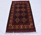6x3 Handmade Afghan Sitara Naksha Rug - Red & Burgundy Wool Tribal Carpet - Vintage Bohemian Area Rug, Small Size Entryway Rug, 5.8x3.2 ft