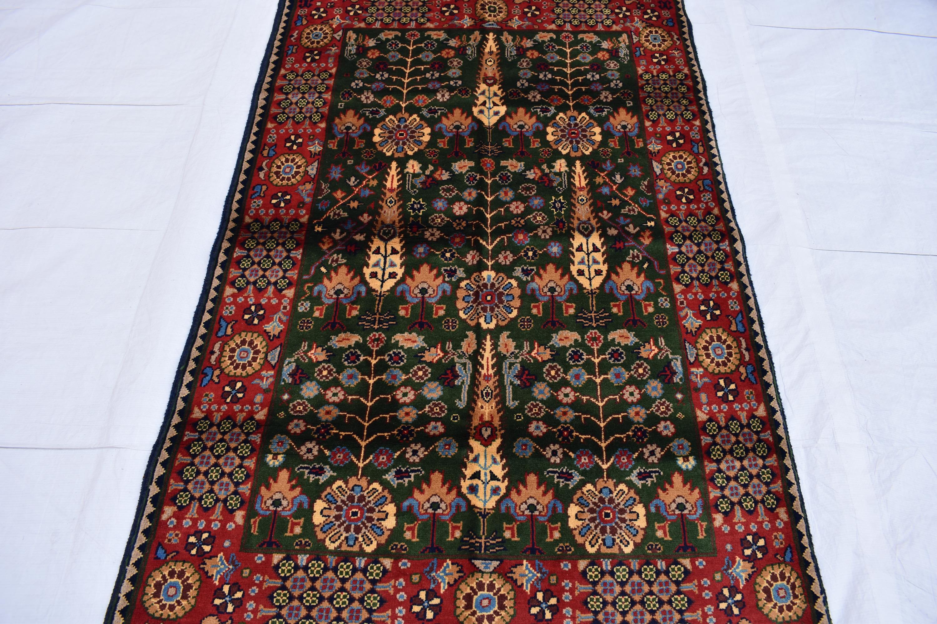3x5 Olive Green and Red Afghan Gandum Naksha Rug-Hand-Knotted Wool Tribal Carpet, Bohemian Area Rug, Perfect for Bedroom, Office 5x3.3
