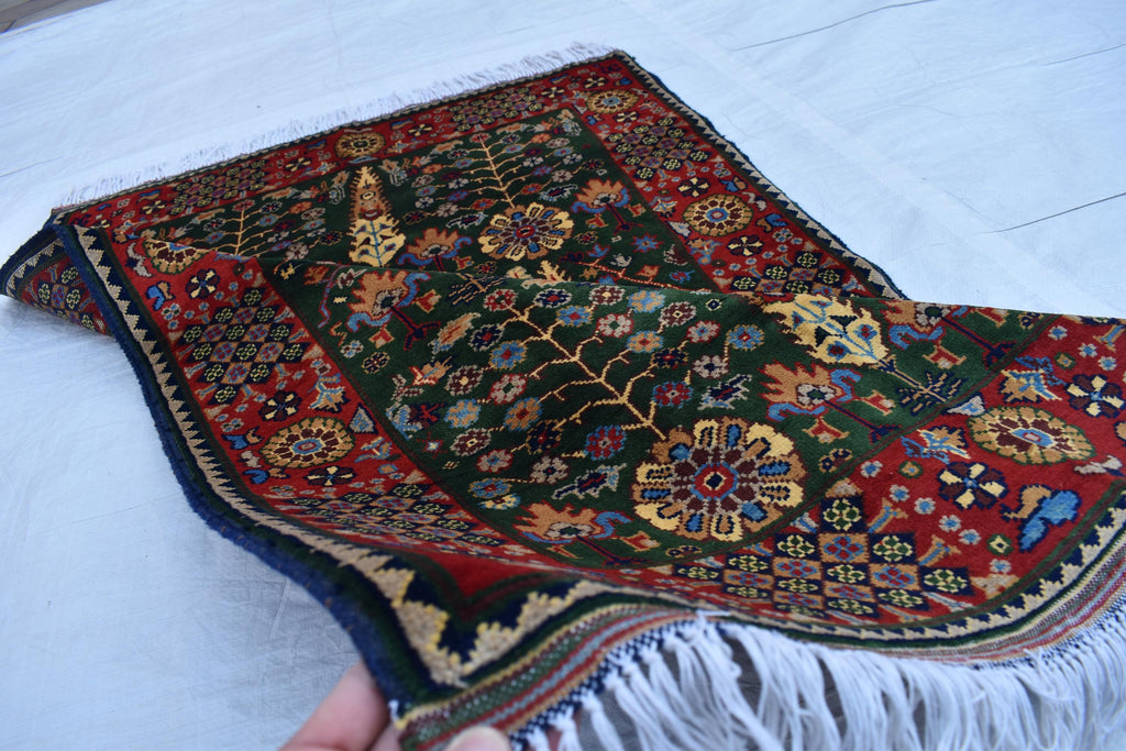 3x5 Olive Green and Red Afghan Gandum Naksha Rug-Hand-Knotted Wool Tribal Carpet, Bohemian Area Rug, Perfect for Bedroom, Office 5x3.3