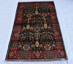 3x5 Olive Green and Red Afghan Gandum Naksha Rug-Hand-Knotted Wool Tribal Carpet, Bohemian Area Rug, Perfect for Bedroom, Office 5x3.3