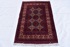 3x5 Handmade Afghan Sitara Naksha Rug - Red & Burgundy Wool Tribal Carpet - Vintage Bohemian Area Rug, Perfect for Bedroom, Office 5x3.5 ft