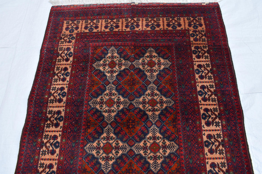 3x5 Handmade Afghan Sitara Naksha Rug - Red & Burgundy Wool Tribal Carpet - Vintage Bohemian Area Rug, Perfect for Bedroom, Office 5x3.5 ft
