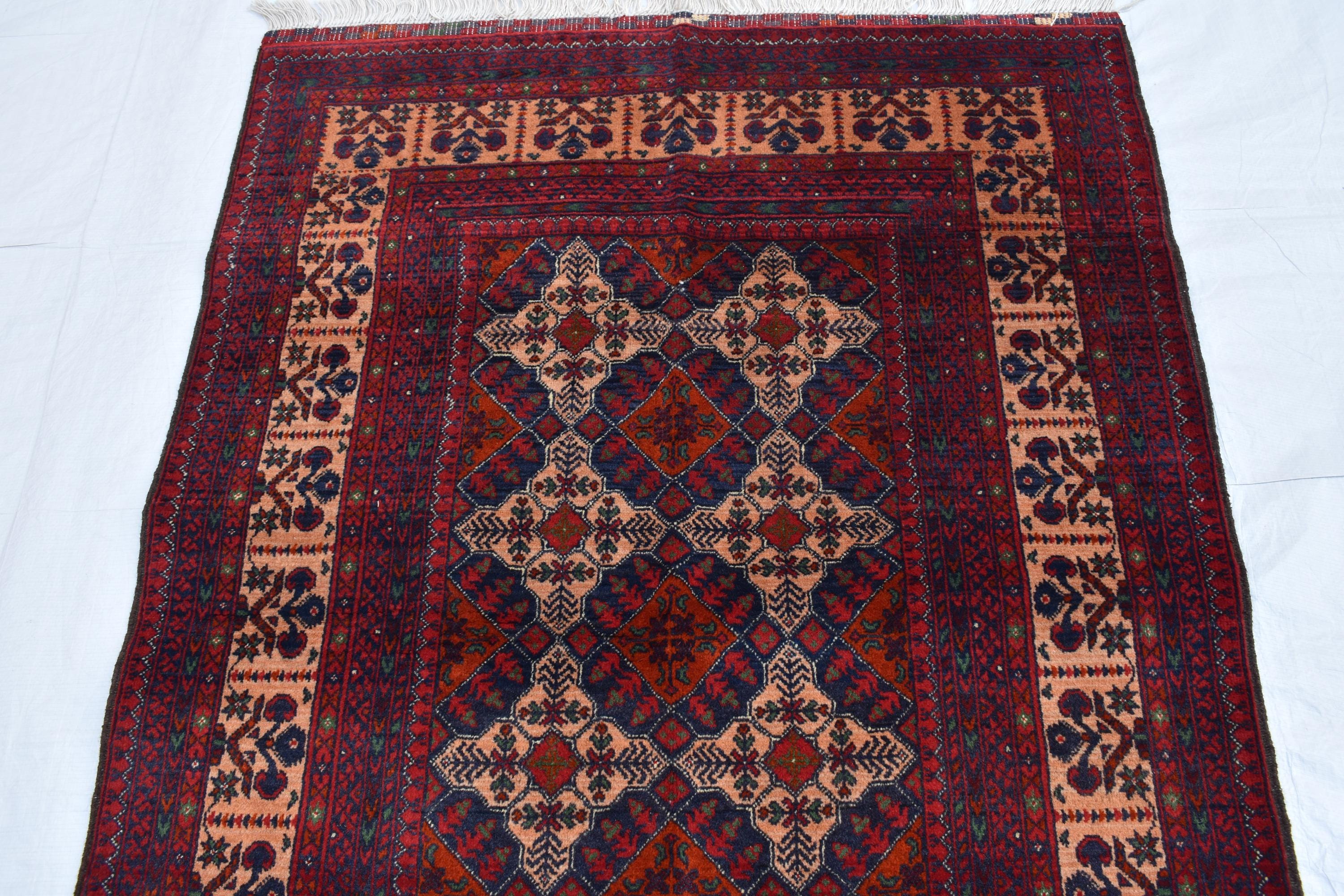 3x5 Handmade Afghan Sitara Naksha Rug - Red & Burgundy Wool Tribal Carpet - Vintage Bohemian Area Rug, Perfect for Bedroom, Office 5x3.5 ft
