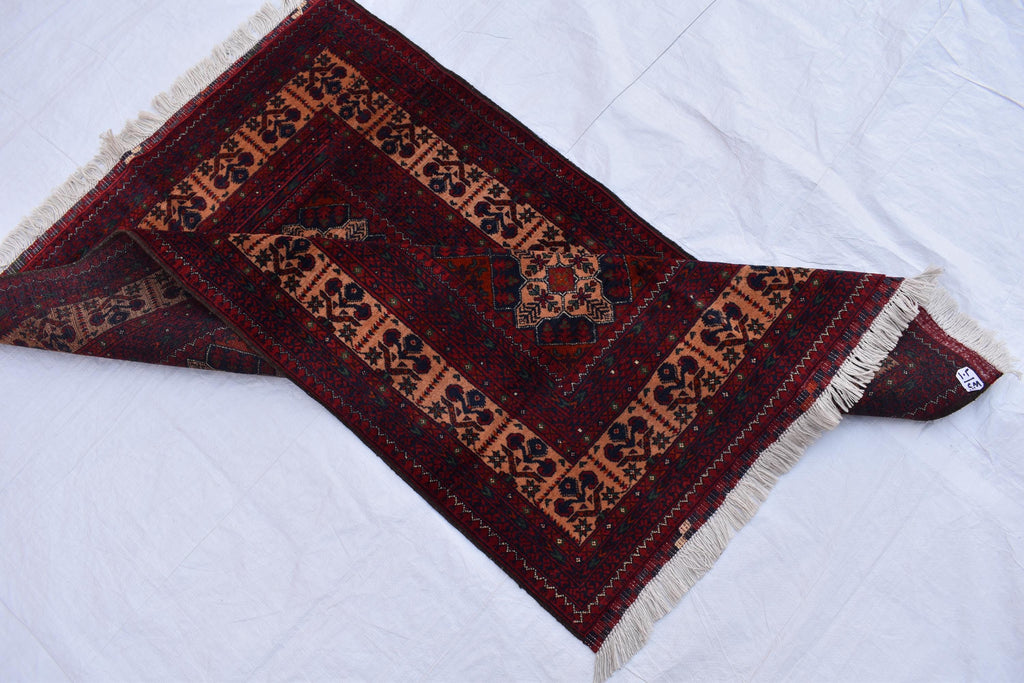 3x5 Handmade Afghan Sitara Naksha Rug - Red & Burgundy Wool Tribal Carpet - Vintage Bohemian Area Rug, Perfect for Bedroom, Office 5x3.5 ft
