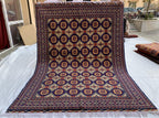 7x5 Handmade Khorjin Rug – Tribal Wool Area Rug | Red Blue Beige Geometric Carpet | Oriental Afghan Decor | Living Room or Office Floor Rug