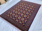7x5 Handmade Khorjin Rug – Tribal Wool Area Rug | Red Blue Beige Geometric Carpet | Oriental Afghan Decor | Living Room or Office Floor Rug