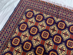 7x5 Handmade Khorjin Rug – Tribal Wool Area Rug | Red Blue Beige Geometric Carpet | Oriental Afghan Decor | Living Room or Office Floor Rug