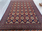 7x5 Handmade Khorjin Rug – Tribal Wool Area Rug | Red Blue Beige Geometric Carpet | Oriental Afghan Decor | Living Room or Office Floor Rug