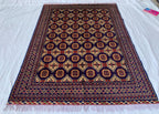 7x5 Handmade Khorjin Rug – Tribal Wool Area Rug | Red Blue Beige Geometric Carpet | Oriental Afghan Decor | Living Room or Office Floor Rug