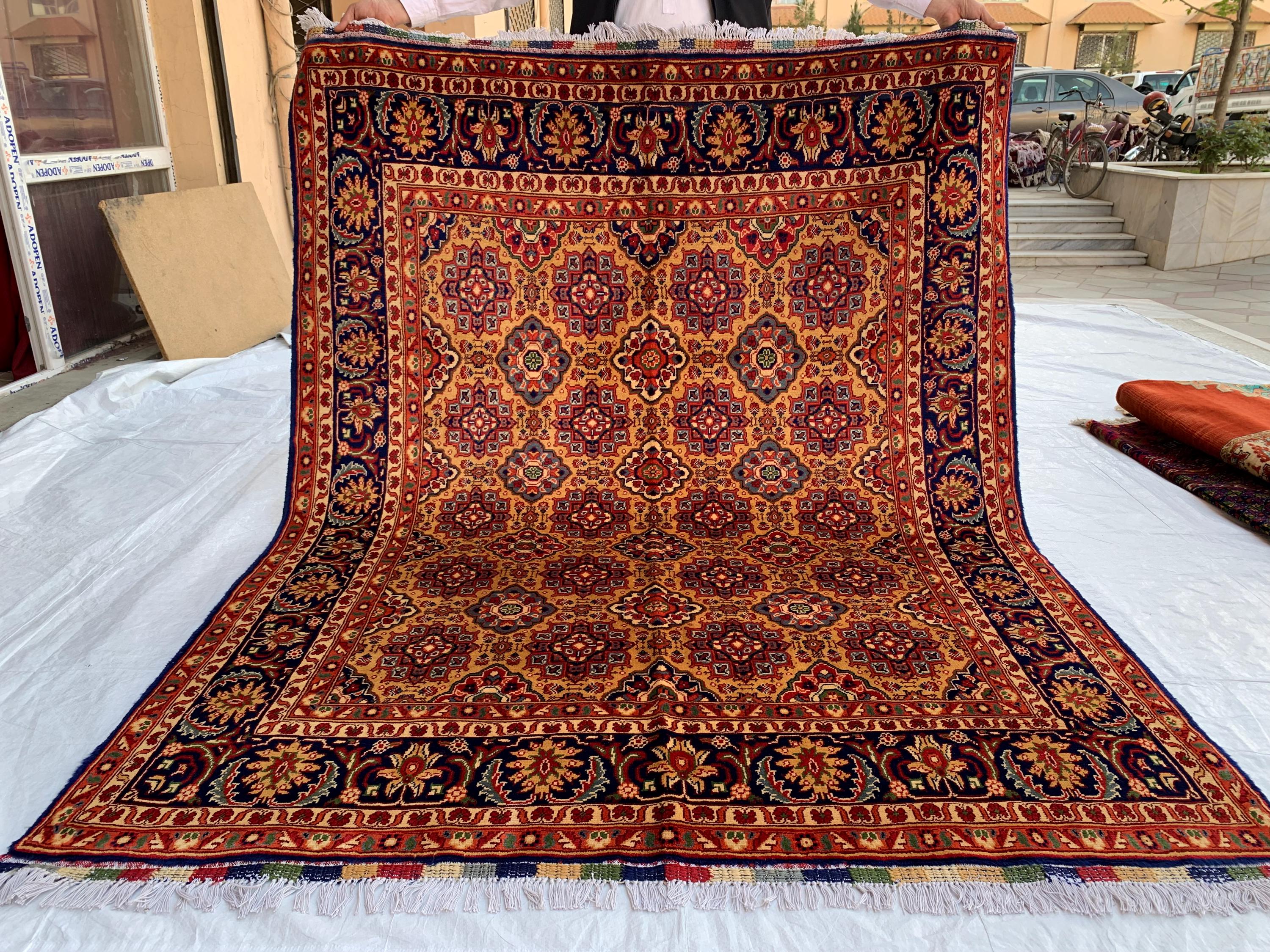 5x7 Handmade Khorjin Rug 6.8x4.11 ft – Tribal Wool Area Rug | Geometric Carpet | Oriental Afghan Decor | Living Room or Office Floor Rug