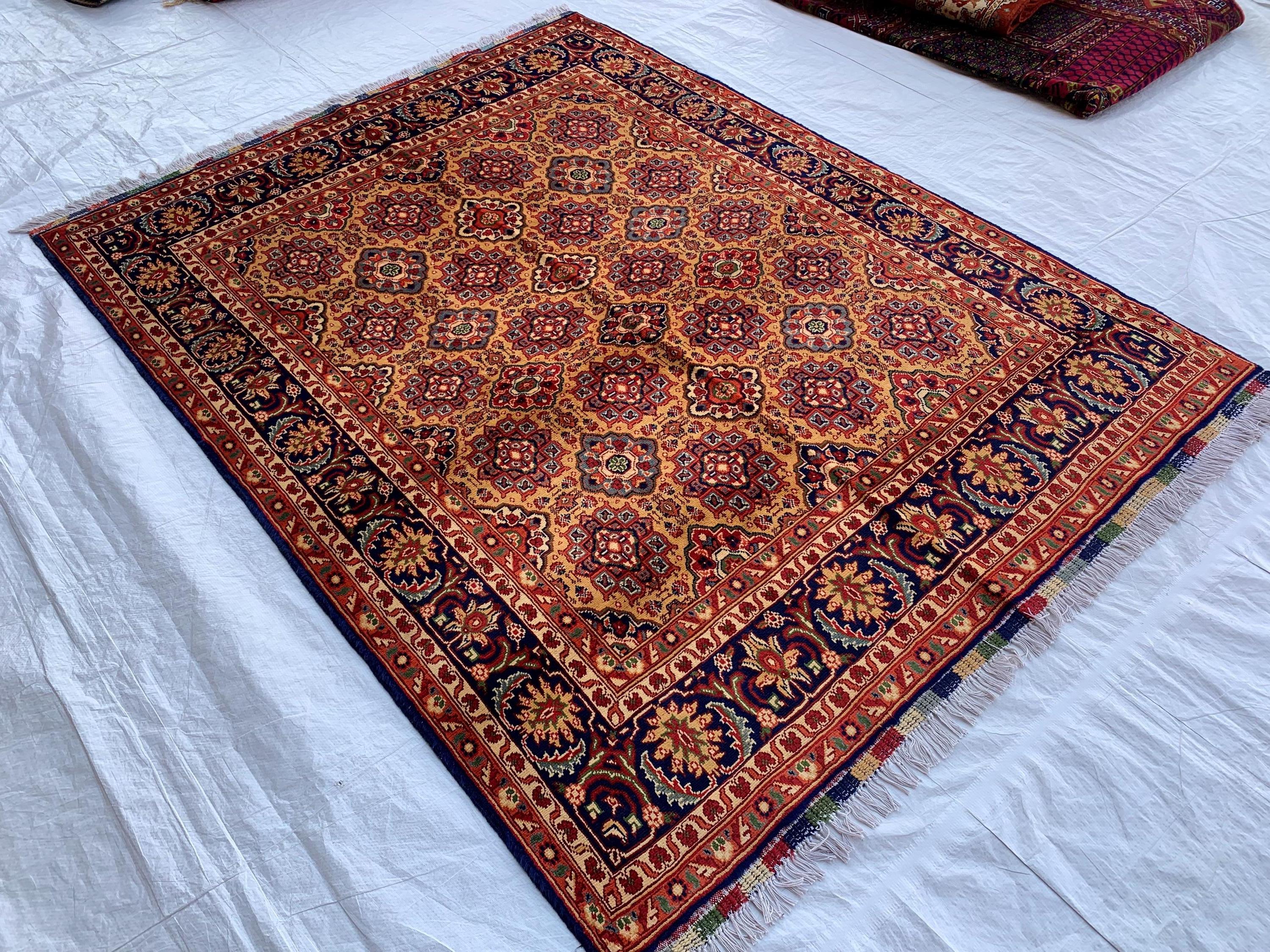 5x7 Handmade Khorjin Rug 6.8x4.11 ft – Tribal Wool Area Rug | Geometric Carpet | Oriental Afghan Decor | Living Room or Office Floor Rug