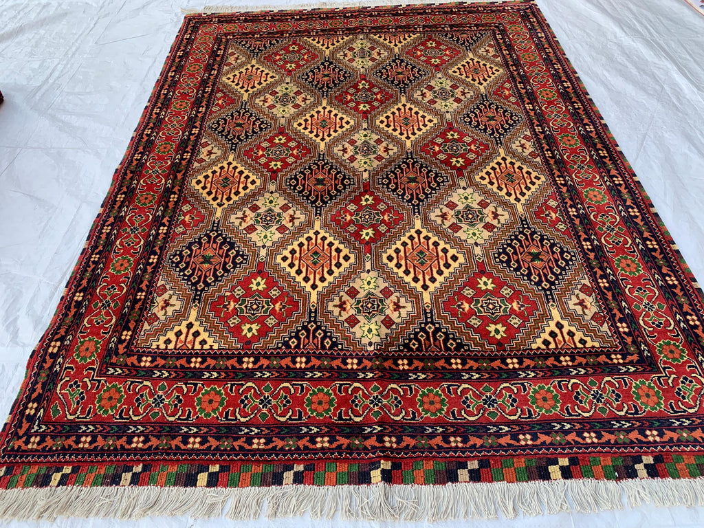 5x7 Handmade Kashi Rug – Tribal Wool Area Rug | Geometric Carpet | Oriental Afghan Decor | Living Room or Office Floor Rug 6.8x4.11 ft