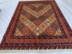 5x7 Handmade Kashi Rug – Tribal Wool Area Rug | Geometric Carpet | Oriental Afghan Decor | Living Room or Office Floor Rug 6.8x4.11 ft