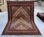 5x7 Handmade Kashi Rug – Tribal Wool Area Rug | Geometric Carpet | Oriental Afghan Decor | Living Room or Office Floor Rug 6.8x4.11 ft