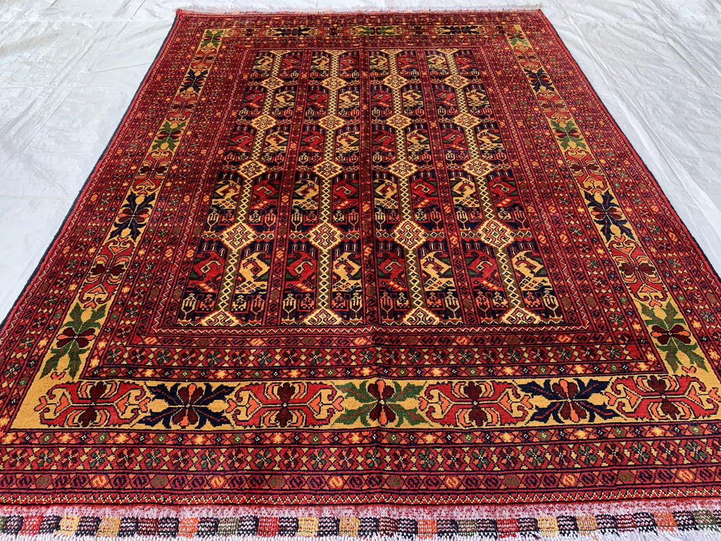 Handmade Afghan Herati Rug 6.8x4.11 ft – Tribal Wool Area Rug | Geometric Carpet | Oriental Afghan Decor | Living Room or Office Floor Rug