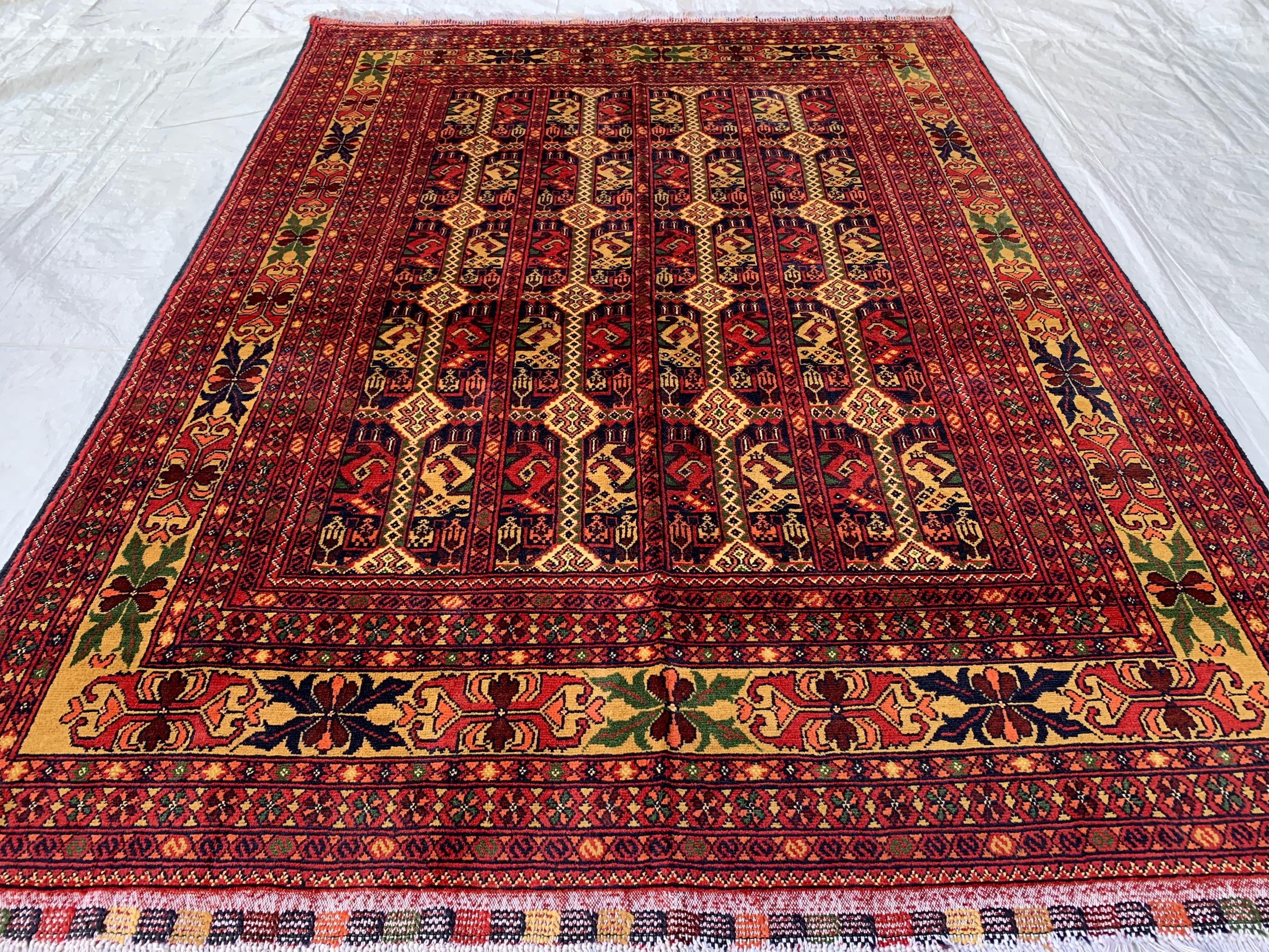Handmade Afghan Herati Rug 6.8x4.11 ft – Tribal Wool Area Rug | Geometric Carpet | Oriental Afghan Decor | Living Room or Office Floor Rug