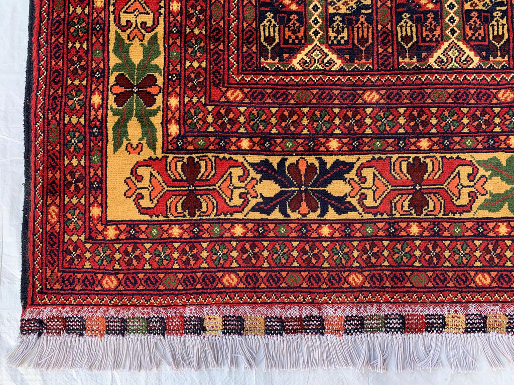 Handmade Afghan Herati Rug 6.8x4.11 ft – Tribal Wool Area Rug | Geometric Carpet | Oriental Afghan Decor | Living Room or Office Floor Rug