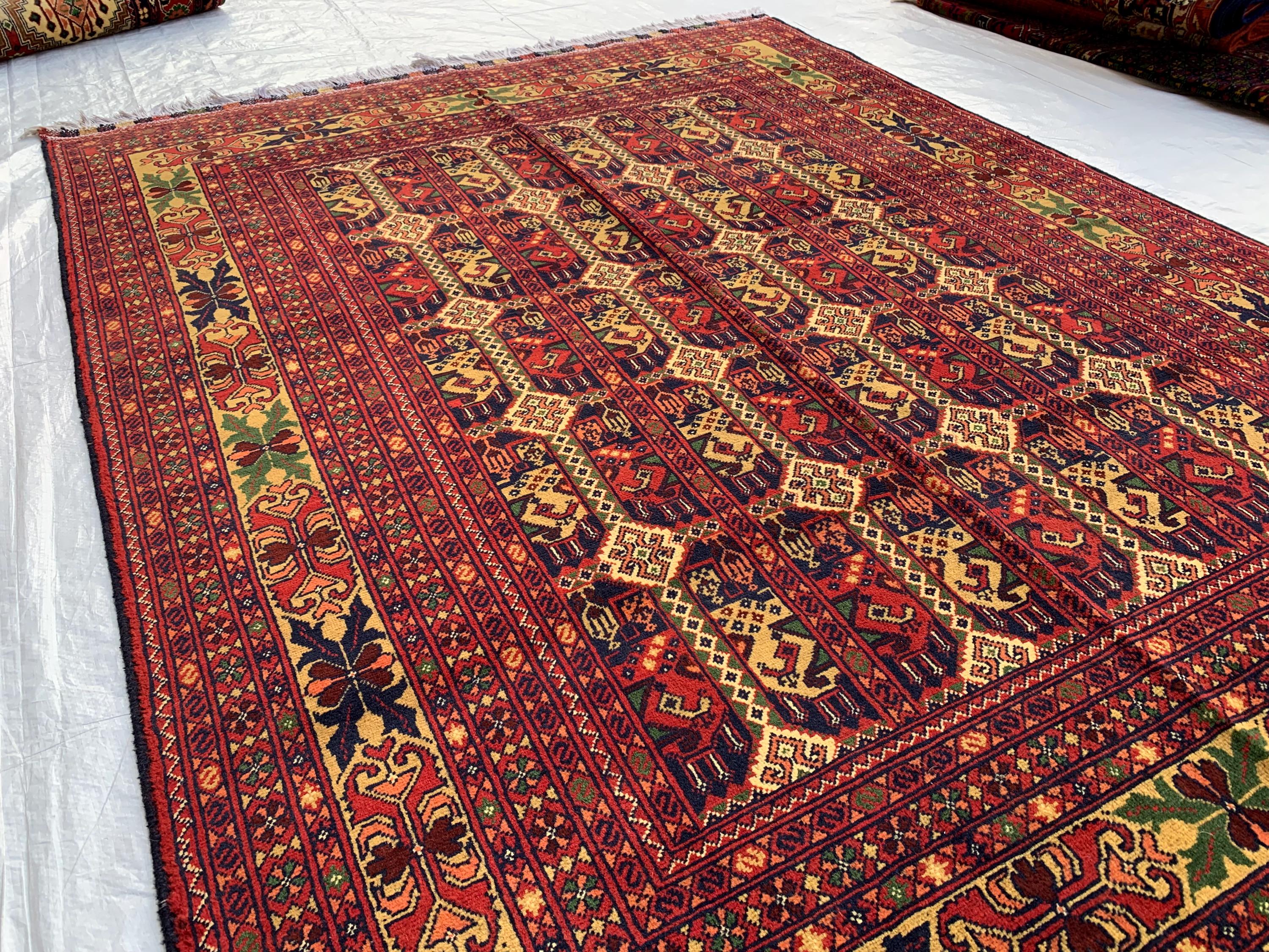 Handmade Afghan Herati Rug 6.8x4.11 ft – Tribal Wool Area Rug | Geometric Carpet | Oriental Afghan Decor | Living Room or Office Floor Rug
