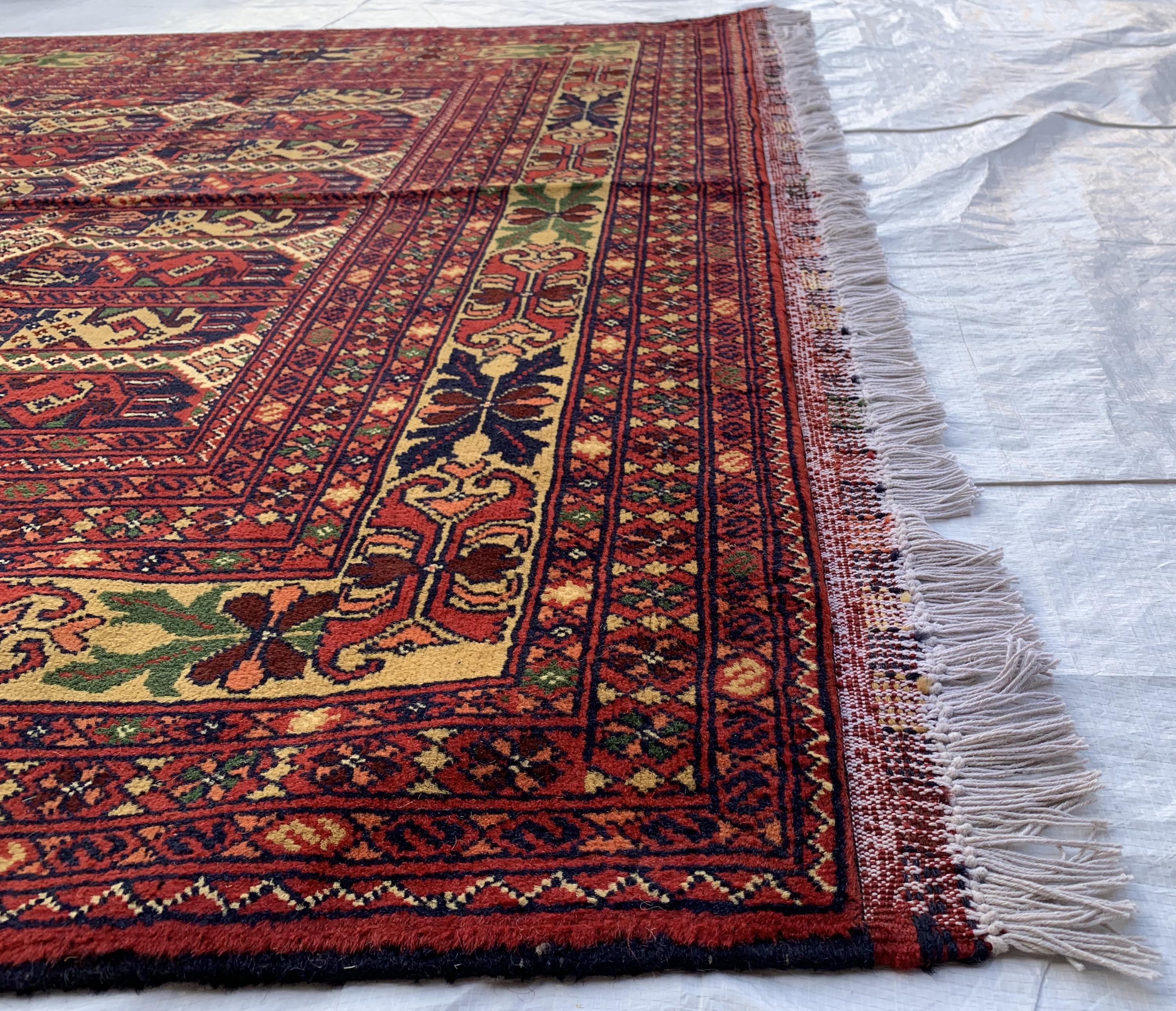 Handmade Afghan Herati Rug 6.8x4.11 ft – Tribal Wool Area Rug | Geometric Carpet | Oriental Afghan Decor | Living Room or Office Floor Rug