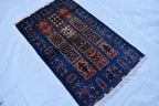 3x6 Handmade Navy Blue Ayni Rug – Timeless Elegance for Modern Interiors, Perfect for Bedroom, Living room and Hallways 3.1x5.7 ft