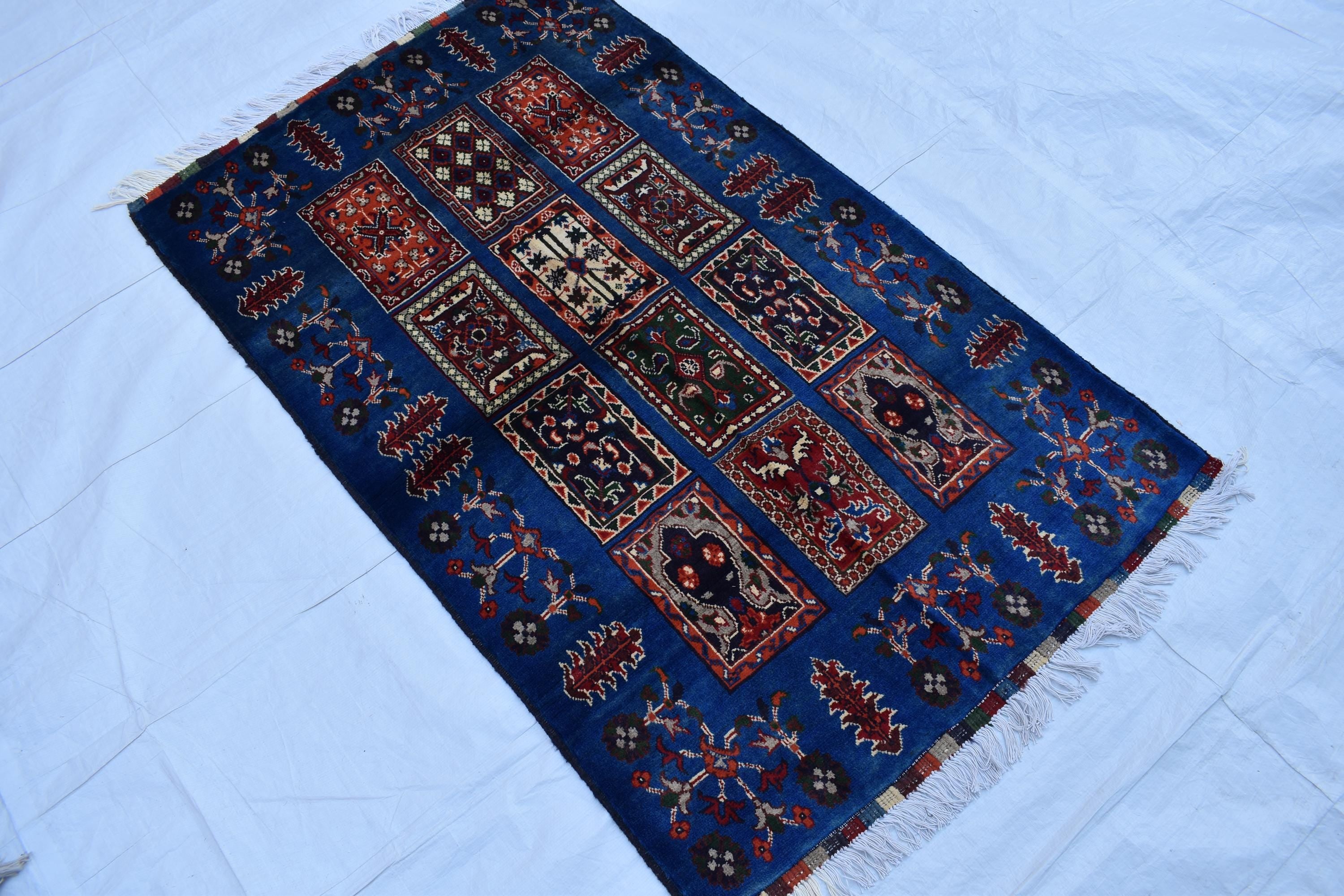 3x6 Handmade Navy Blue Ayni Rug – Timeless Elegance for Modern Interiors, Perfect for Bedroom, Living room and Hallways 3.1x5.7 ft