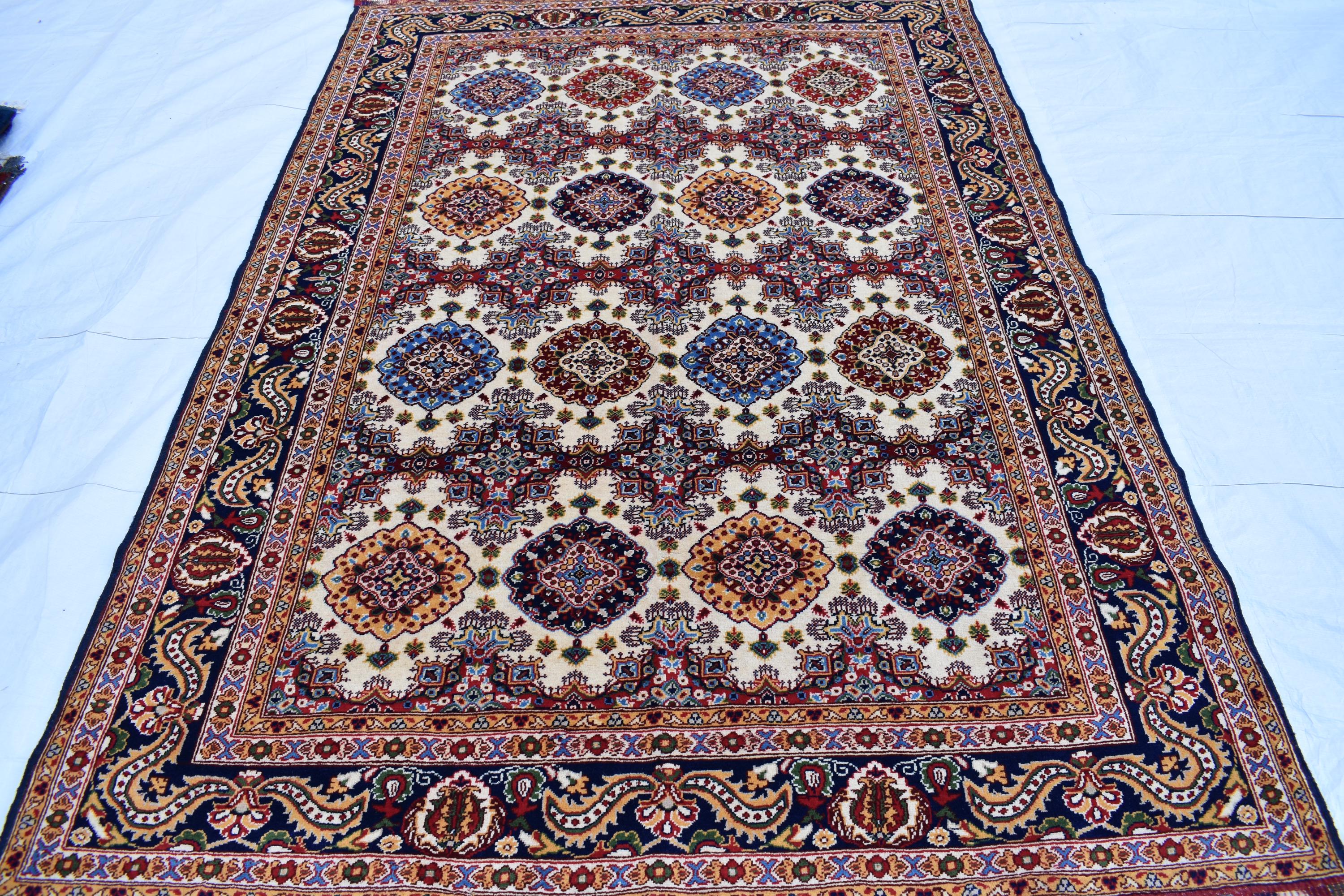 5x7 Handmade Abresham Afghan Rug–Cream Color, Traditional Geometric Design, Rug for Living Room, Bedroom, Dining Room, Boho Home Decor 5x7.3