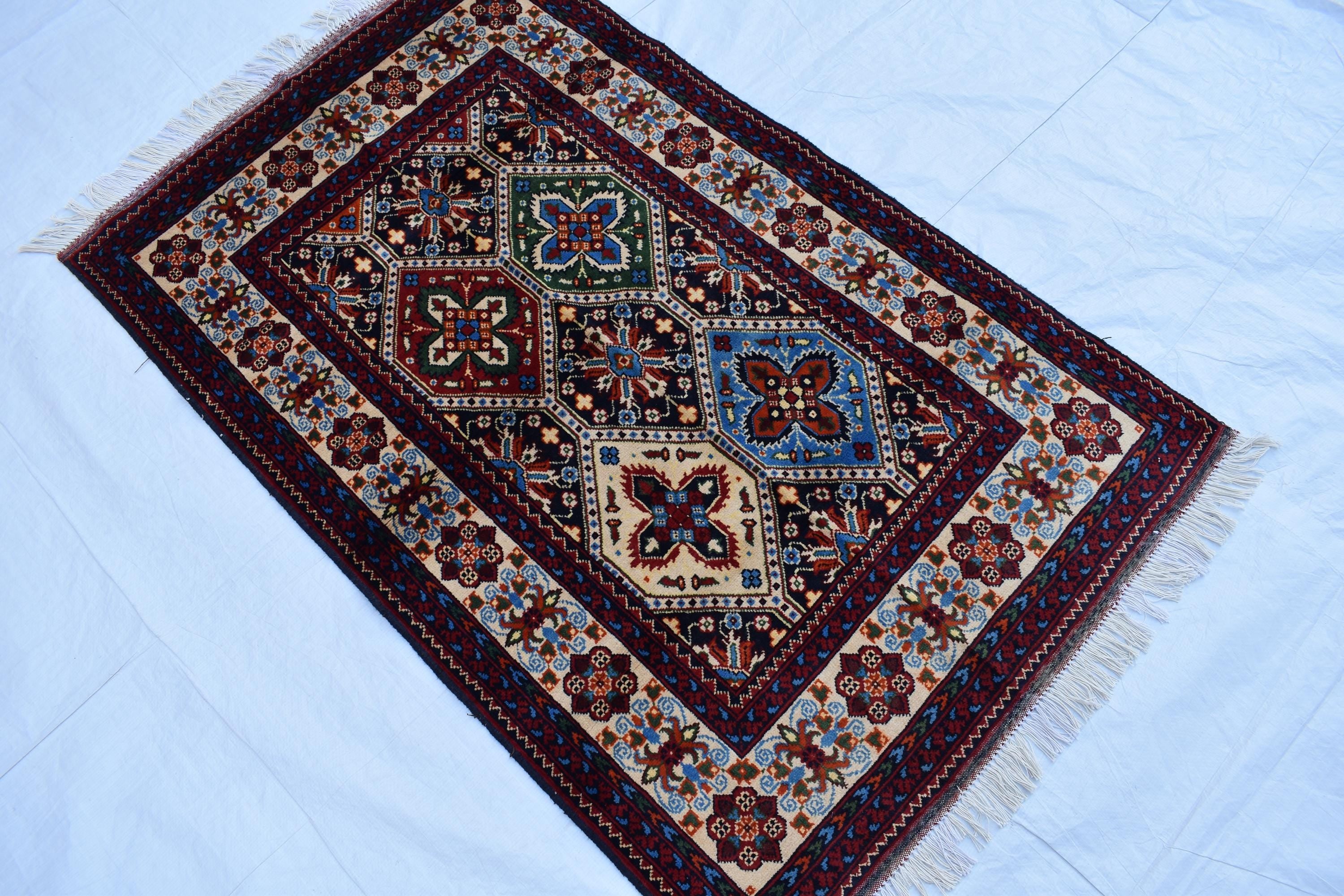 Handwoven Kashi Rug 3.3x5 ft – Traditional Afghan Wool Carpet, Small Area Rug, Persian Style Rug, Rug for Bedroom, Living Room, Hallway Rug