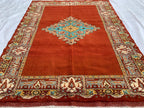 Antique 4.6x6 ft Rusty Red Wool & Silk Rug–Handmade Persian Carpet – One-of-a-Kind Distressed Boho Rug– Non-Slip Luxurious Collector’s Piece