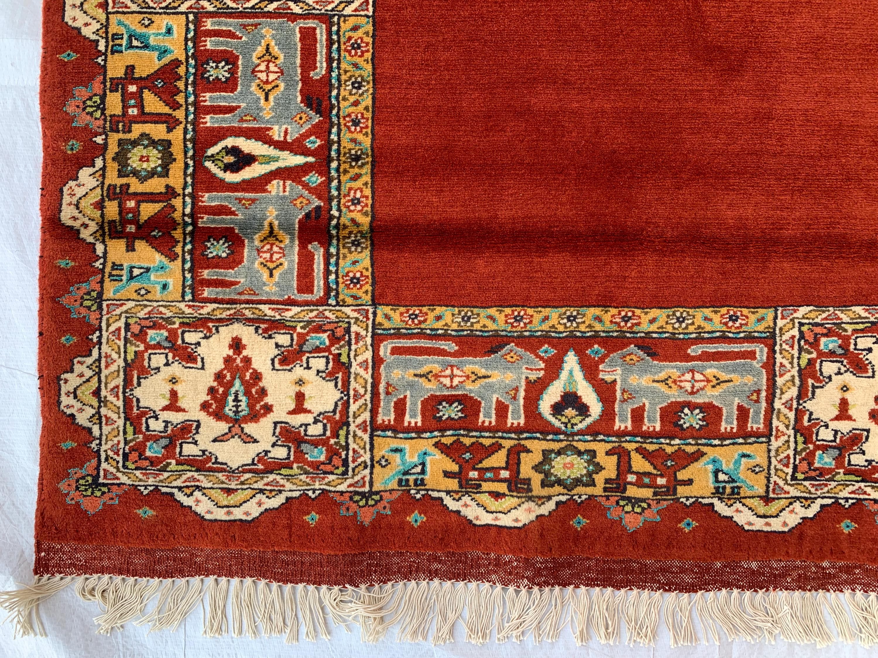 Antique 4.6x6 ft Rusty Red Wool & Silk Rug–Handmade Persian Carpet – One-of-a-Kind Distressed Boho Rug– Non-Slip Luxurious Collector’s Piece