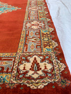 Antique 4.6x6 ft Rusty Red Wool & Silk Rug–Handmade Persian Carpet – One-of-a-Kind Distressed Boho Rug– Non-Slip Luxurious Collector’s Piece