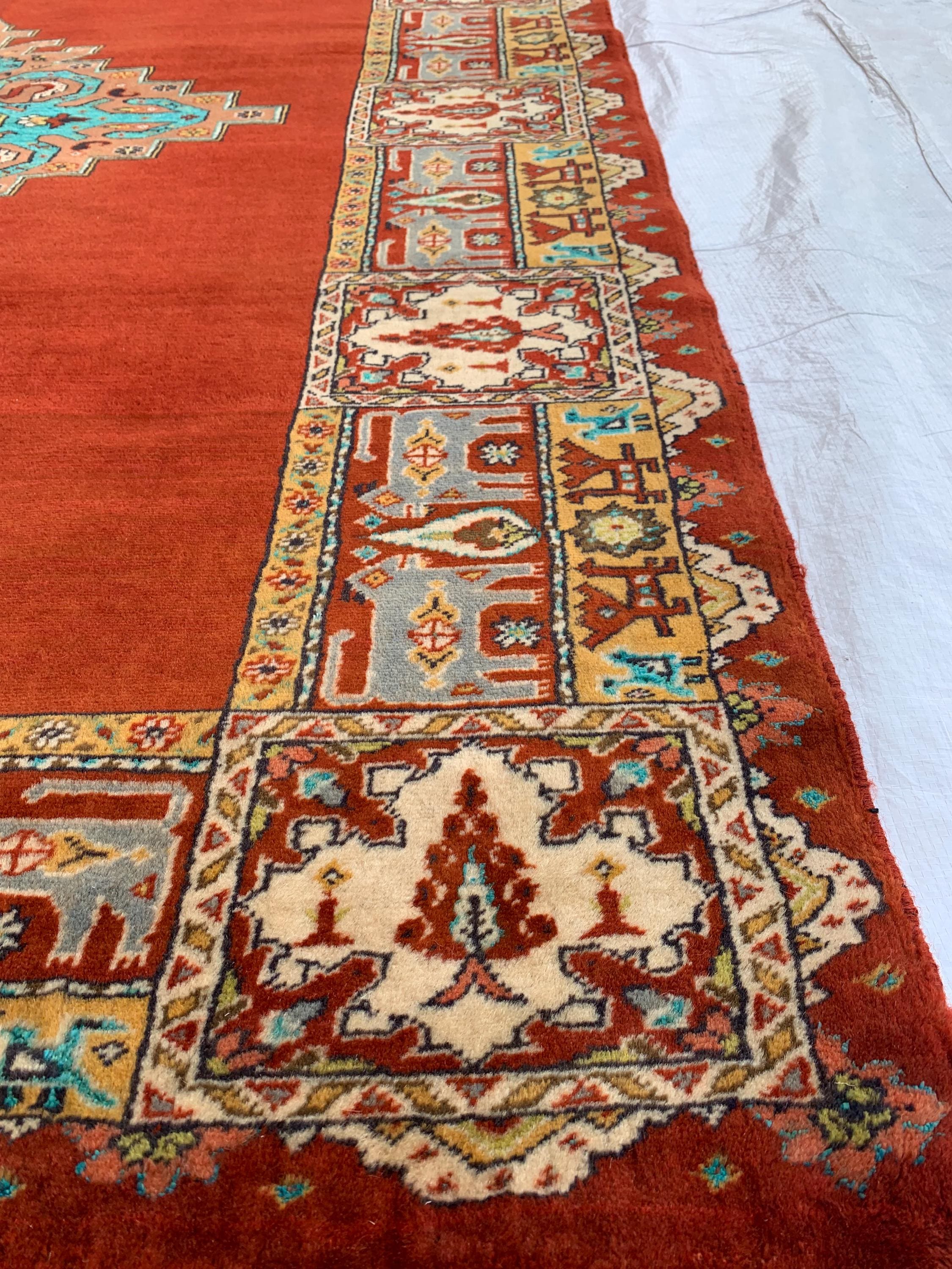 Antique 4.6x6 ft Rusty Red Wool & Silk Rug–Handmade Persian Carpet – One-of-a-Kind Distressed Boho Rug– Non-Slip Luxurious Collector’s Piece