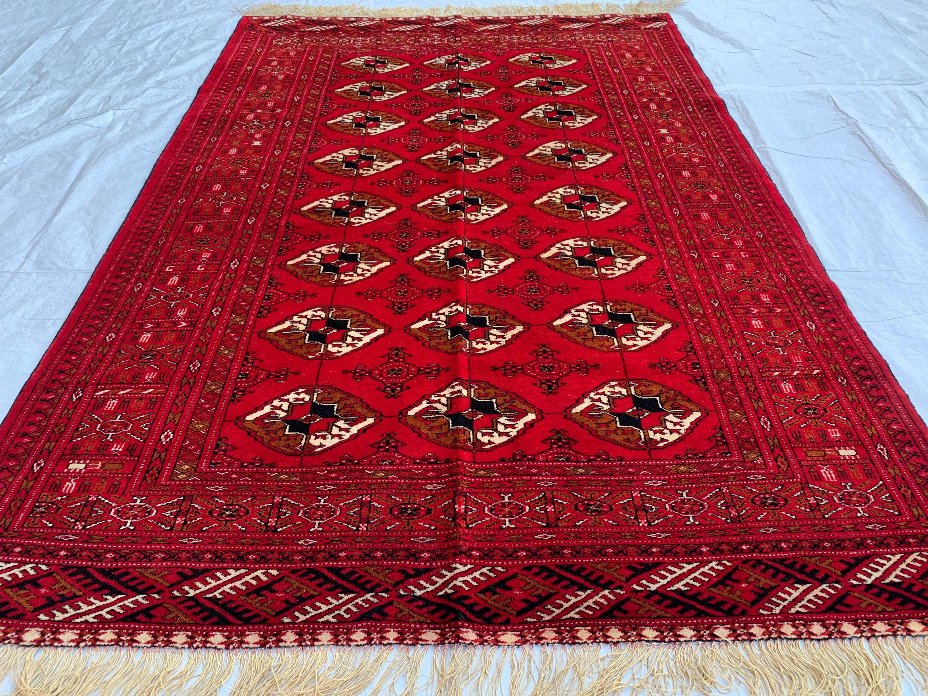 4x7 Antique Ahal Gul Rug – Handwoven Turkmen Wool Rug for Living Room or Office | Vintage Oriental Carpet, Rustic Home Decor Rug 4.6x6.7 ft