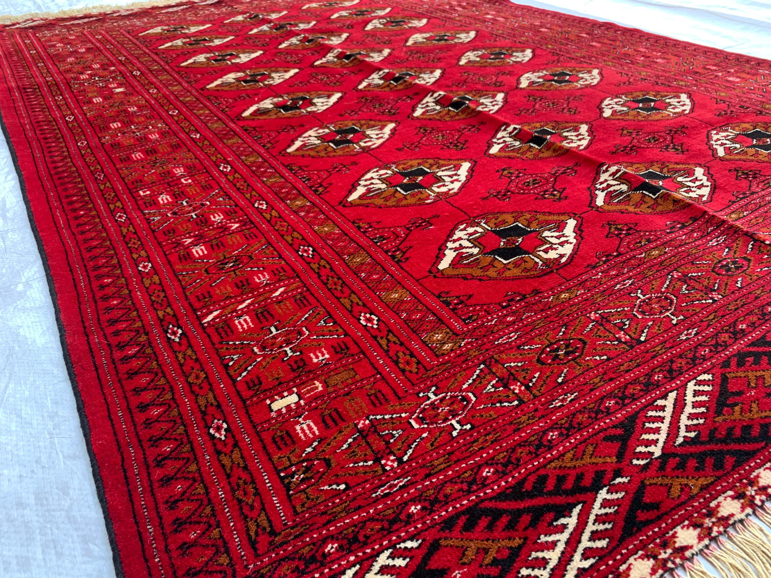 4x7 Antique Ahal Gul Rug – Handwoven Turkmen Wool Rug for Living Room or Office | Vintage Oriental Carpet, Rustic Home Decor Rug 4.6x6.7 ft