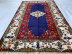 4x7 Medium Size Handmade Persian Rug – Wool Area Rug, Traditional Medallion Design, Red & Navy Blue Carpet, Oriental Home Decor, 4.3x6.10