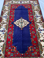 4x7 Medium Size Handmade Persian Rug – Wool Area Rug, Traditional Medallion Design, Red & Navy Blue Carpet, Oriental Home Decor, 4.3x6.10