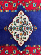 4x7 Medium Size Handmade Persian Rug – Wool Area Rug, Traditional Medallion Design, Red & Navy Blue Carpet, Oriental Home Decor, 4.3x6.10