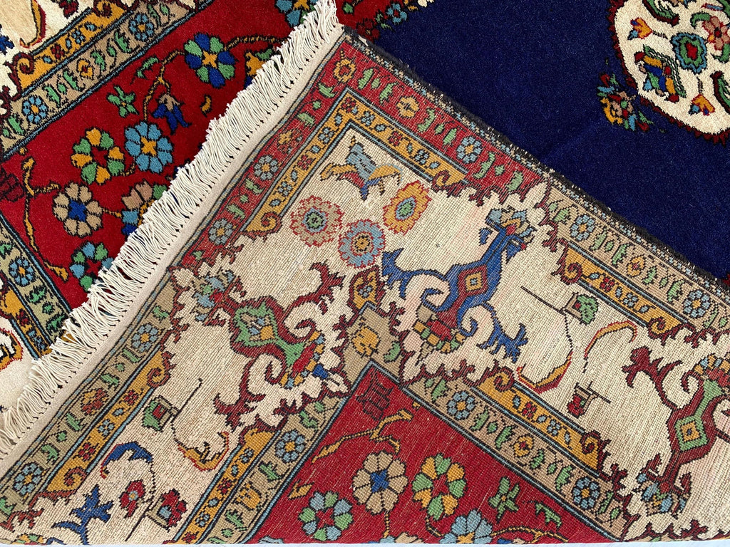 4x7 Medium Size Handmade Persian Rug – Wool Area Rug, Traditional Medallion Design, Red & Navy Blue Carpet, Oriental Home Decor, 4.3x6.10