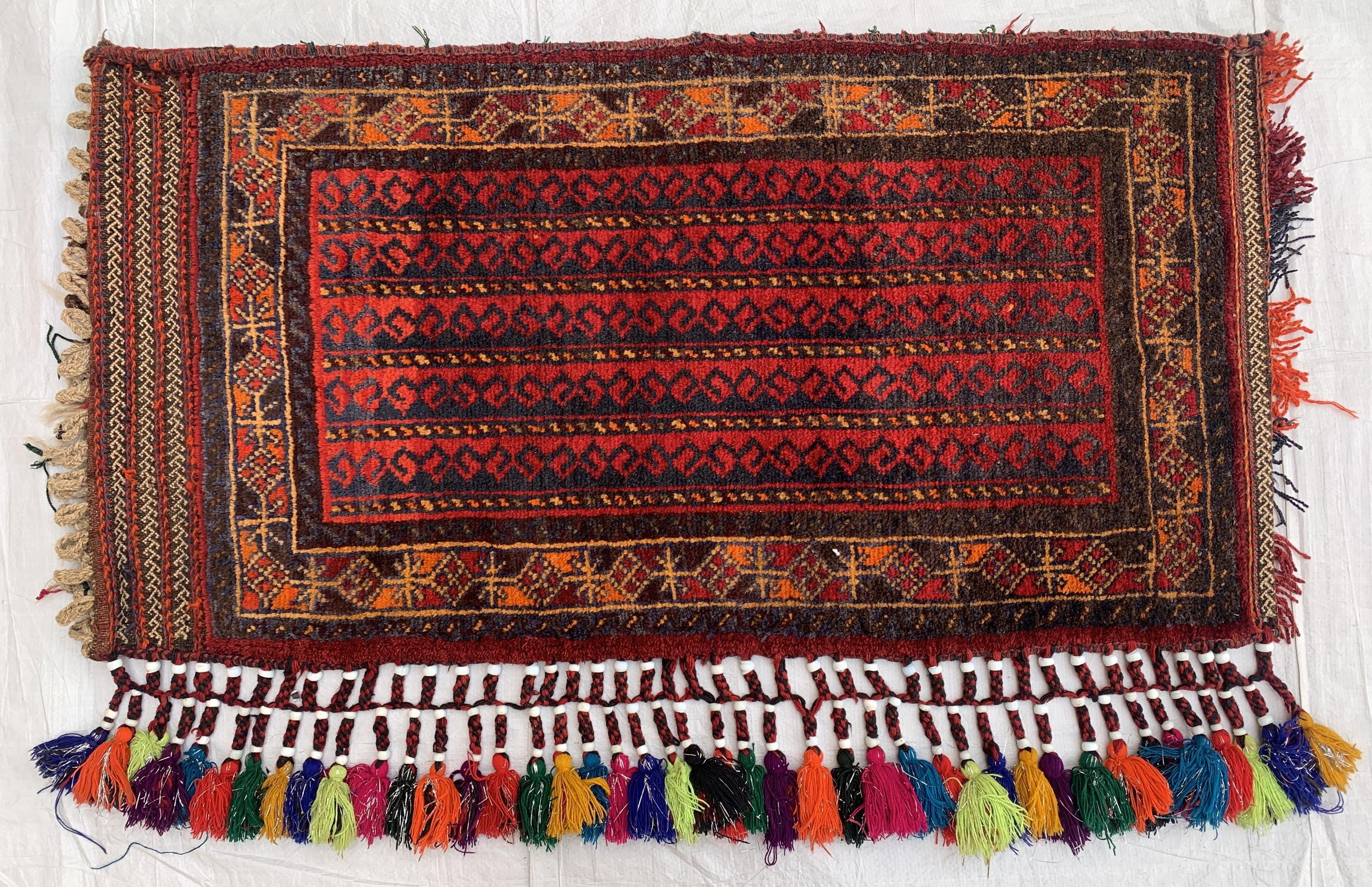 Vintage Afghan Cushion Cover –Faded Tribal Carpet Pillow – Handmade Textile–2x3’9 Decorative Rug Cushion for Boho or Collector Decor