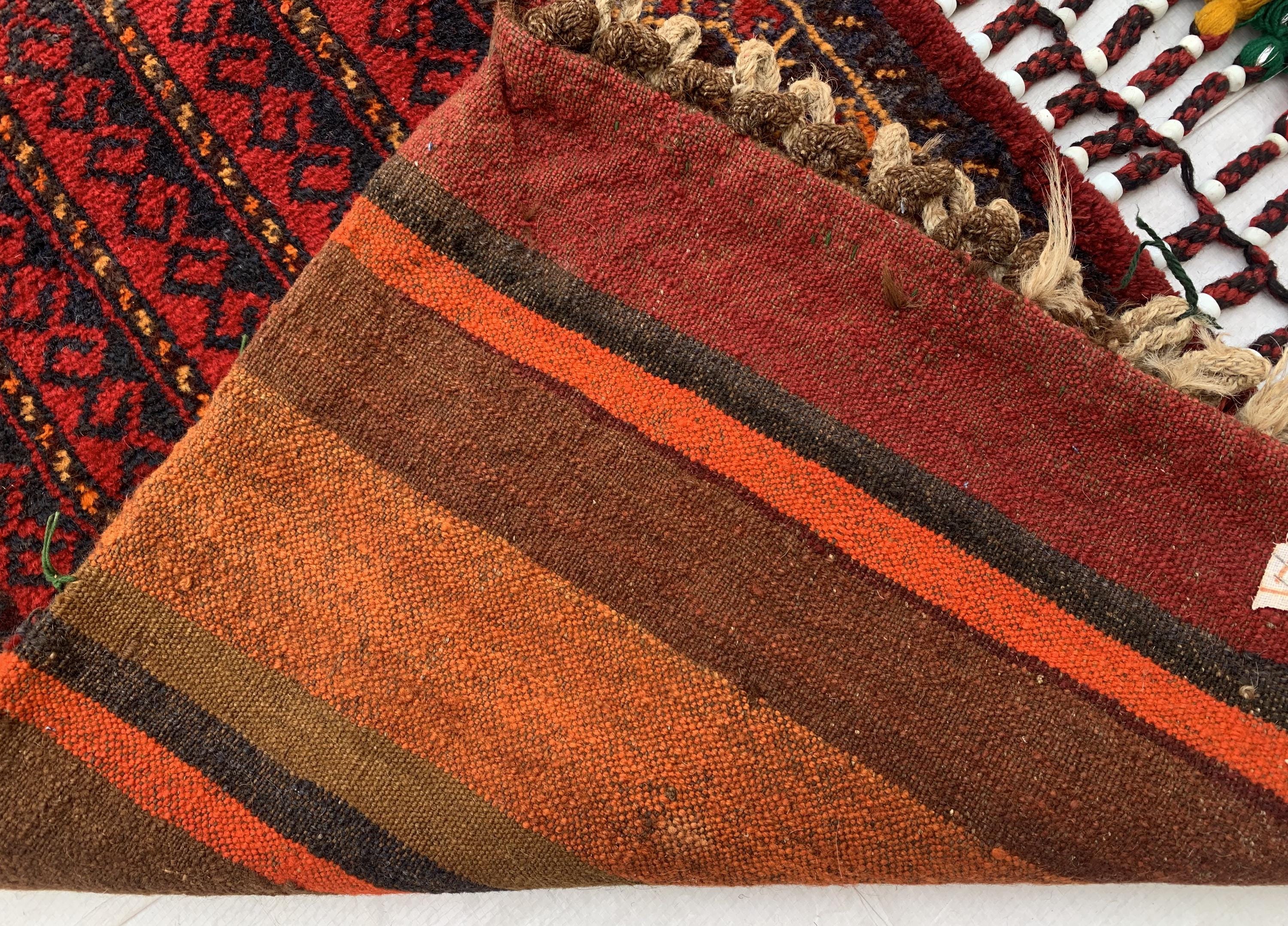 Vintage Afghan Cushion Cover –Faded Tribal Carpet Pillow – Handmade Textile–2x3’9 Decorative Rug Cushion for Boho or Collector Decor