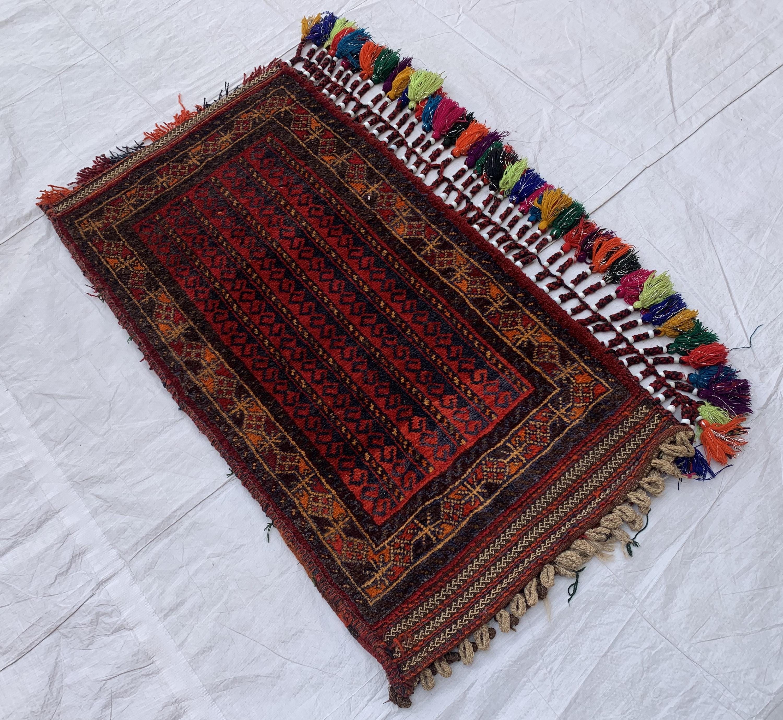 Vintage Afghan Cushion Cover –Faded Tribal Carpet Pillow – Handmade Textile–2x3’9 Decorative Rug Cushion for Boho or Collector Decor