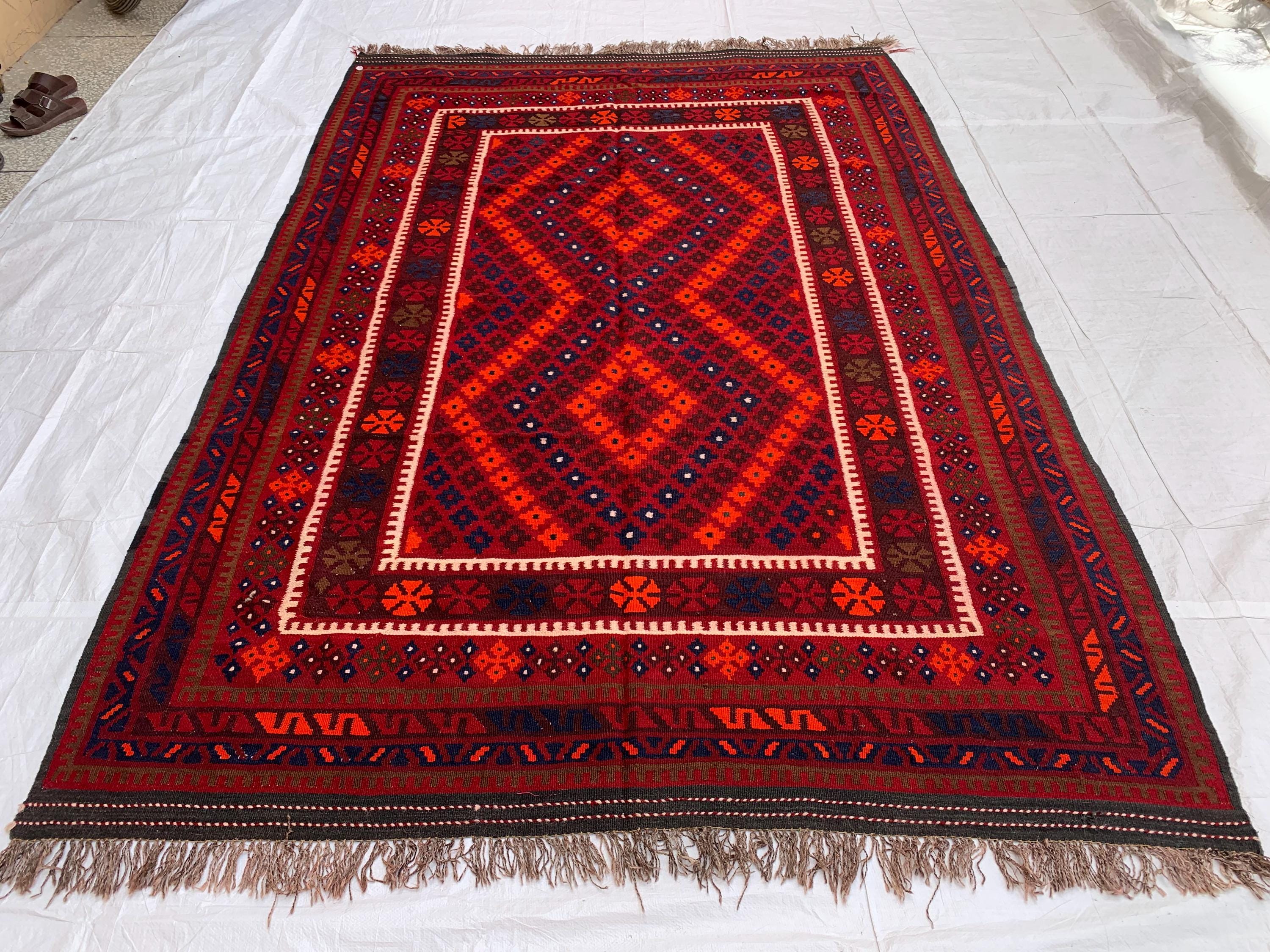 6x10ft, Large Vintage Terracotta Kilim Rug, Turkmen Rug, Afghan Handmade Wool Rug, Living Room Rug, Bedroom Rug 290x198 cm