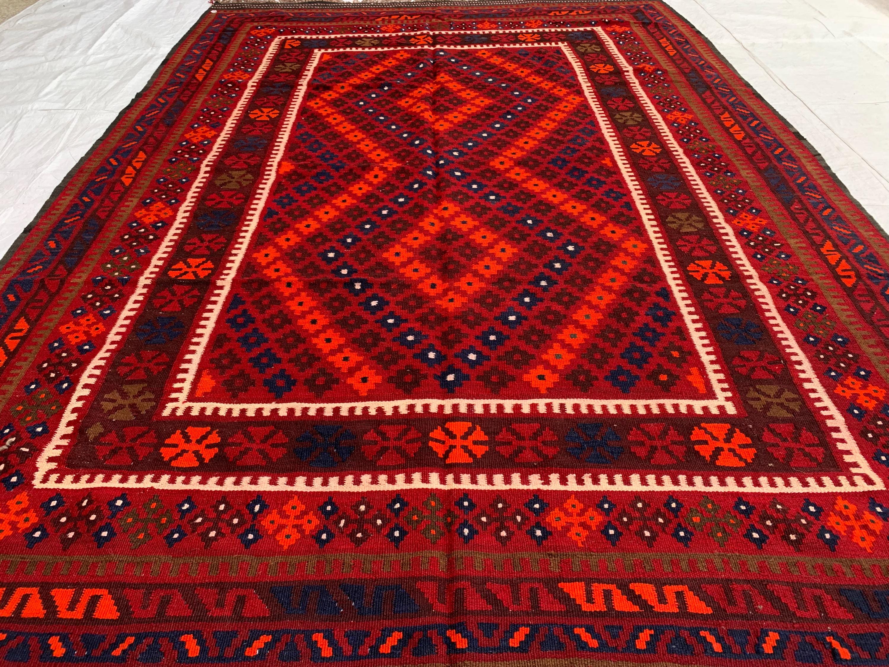 6x10ft, Large Vintage Terracotta Kilim Rug, Turkmen Rug, Afghan Handmade Wool Rug, Living Room Rug, Bedroom Rug 290x198 cm