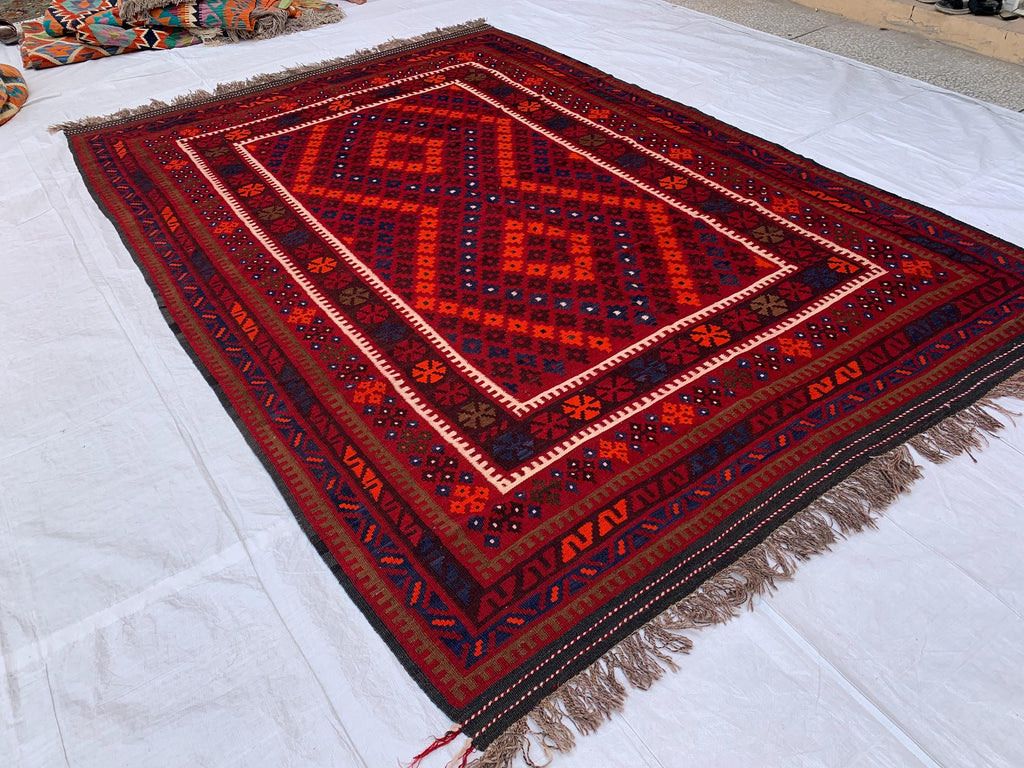 6x10ft, Large Vintage Terracotta Kilim Rug, Turkmen Rug, Afghan Handmade Wool Rug, Living Room Rug, Bedroom Rug 290x198 cm