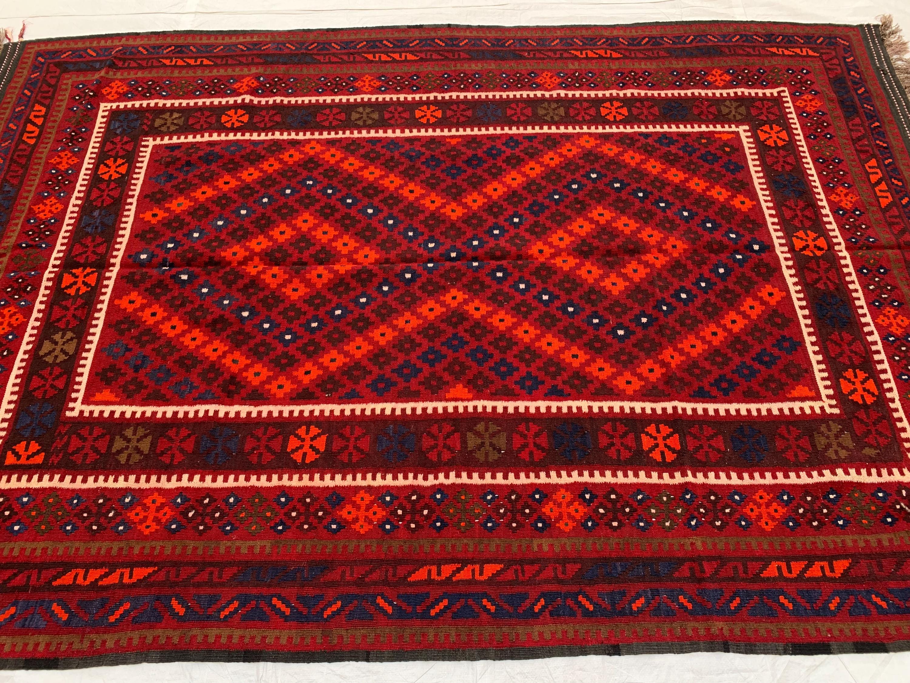 6x10ft, Large Vintage Terracotta Kilim Rug, Turkmen Rug, Afghan Handmade Wool Rug, Living Room Rug, Bedroom Rug 290x198 cm